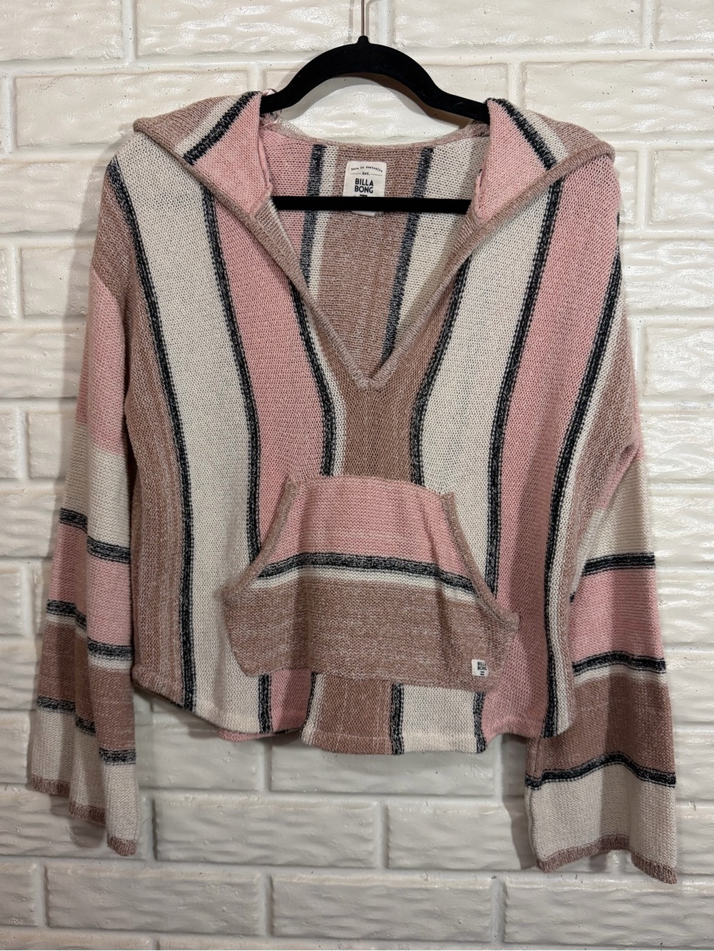 Billabong Striped Baja Hoodie Pullover Pink Brown Cream Size S